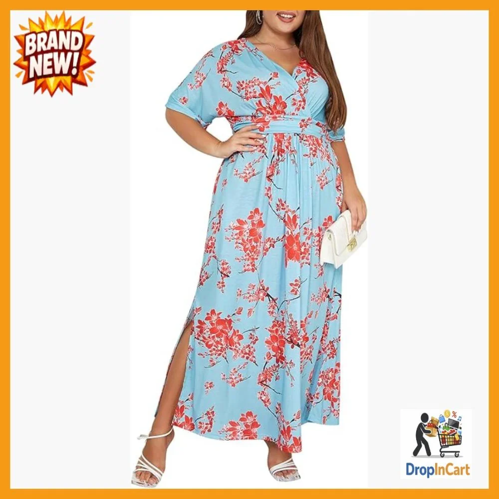 Floral Maxi Dress V Neck 3/4 Sleeve A Line Formal Party Wear Elegant